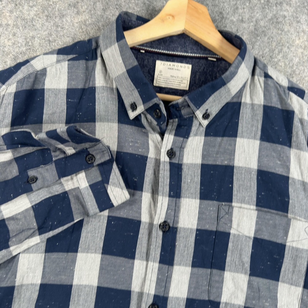 7 Diamonds Shirt Mens 2XL Gray‎ Blue Plaid Long Sleeve Button Front SMK-4890
